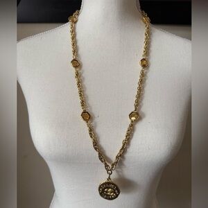 CHANEL Vintage Gold CC Station Pendant Necklace
